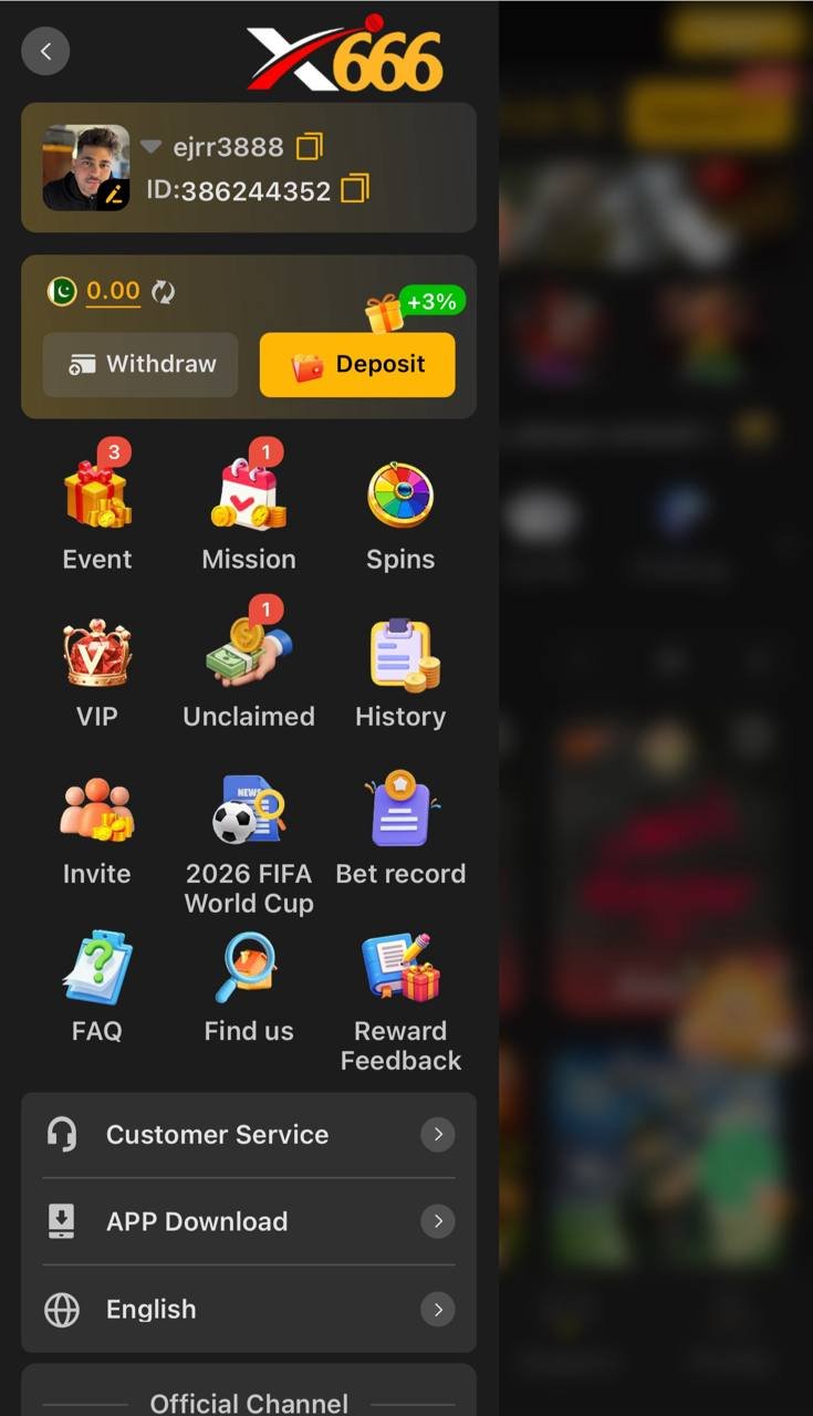 X666 app main menu